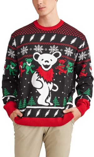 Ripple Junction Official Grateful Dead Dancing Bears Christmas Sweater for Men or Women - Ugly Novelty Sweater Gift - Large Black