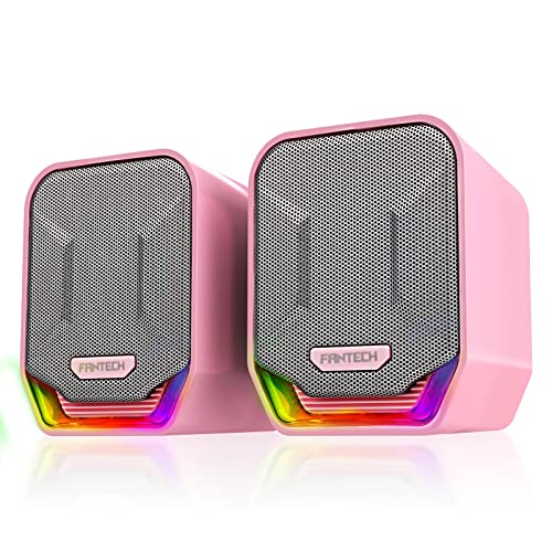 Desktop Speakers for PC RGB Game Speakers Cable Speakers 2.0 Channel Computer Stereo Speaker USB Plug Little Speakers for Laptops Desk (Color : Pink) - Pink