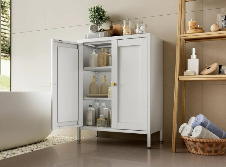 Bathroom Floor Storage Cabinet,40H Sm by all Metal Cabinets for Storage with Doors,2 Door Black Towel Freestanding Cabinet for Small Spaces,Two Door Hallway Short Cabinets,Shallow Low Cupboard - Black - 40"H-Metal Doors