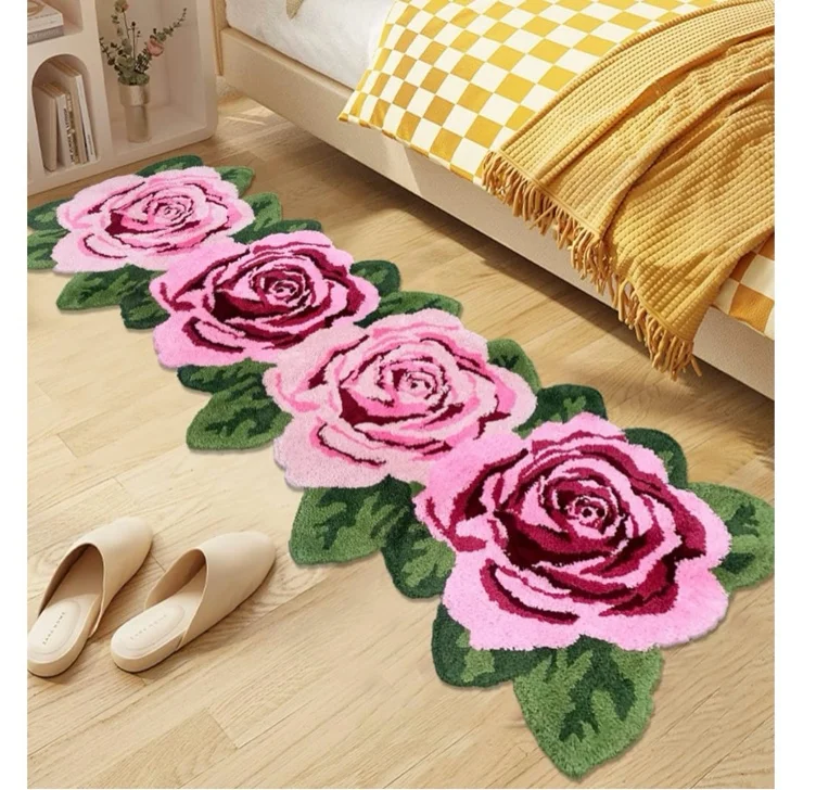 Fluffy Rose Rug 23.6"x35.4",Non-Slip Bath Rug for Bathroom, Kitchen, Living Room or Bedroom - Easy to Clean Toilet Rug, Sink Rug or Door Mat - Bright Rose Color Yellow - 1'11" x 2'11" (Rectangular) - Yellow
