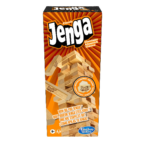 Jenga Classic, Kinderspiel das die Reaktionsgeschwindigkeit fördert, ab 6 Jahren, Braun, 26 x 7,5 x 7,5 cm - Jenga