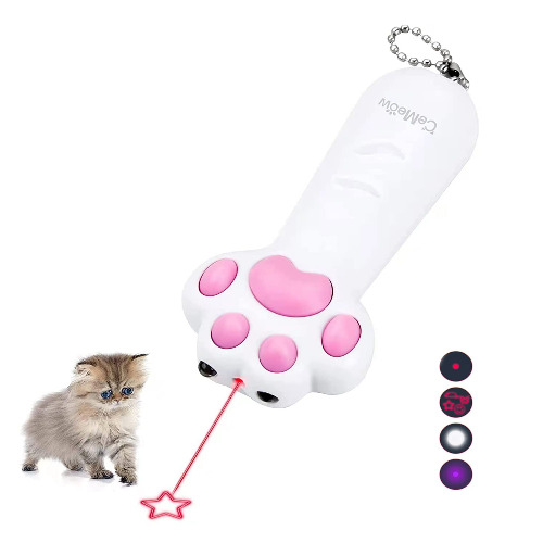 CeMeow 7-in-1 LED Pointer Interaktives Spielzeug für Katzen und Hunde Pfotenform LED-Beleuchtungsspielzeug Haustier-Trainingswerkzeug - Weiß