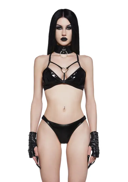 Love Bite Vinyl Bra - Black | BLACK / Small