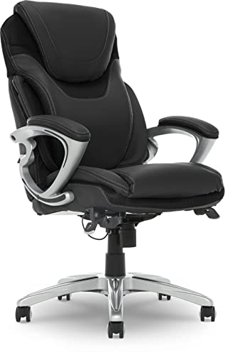 Serta AIR Health and Wellness Executive Office Chair, High Back Big and Tall Ergonomic for Lumber Support Task Swivel, Bonded Leather, Black - Black