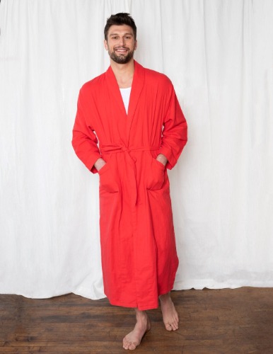 Men's Solid Color Flannel Robe - red / Medium