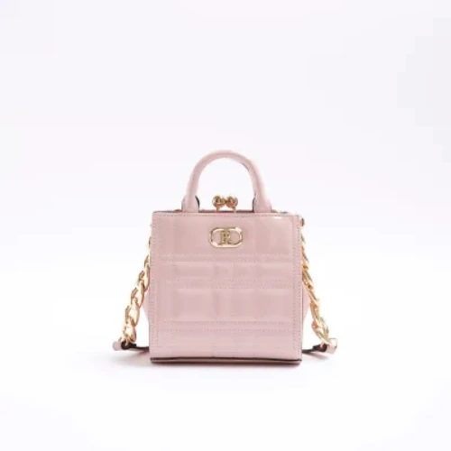 Pink quilted clip top cross body bag