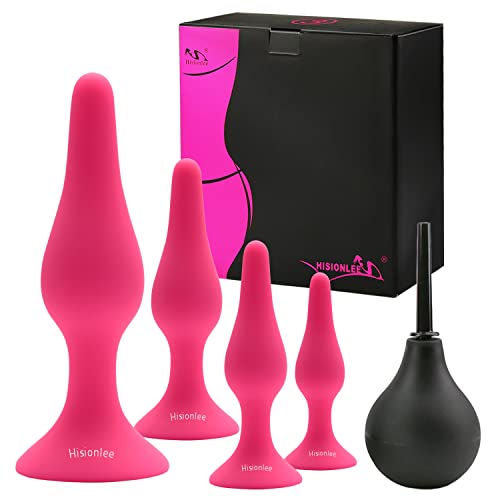 Adult Sex Toys Anal Plug,Hisionlee 5PCS Sex Anal Toys Silicone Butt Plug Training Kit for Adult Sex Toys & Games Women Male and Beginners(Rose) - Rose