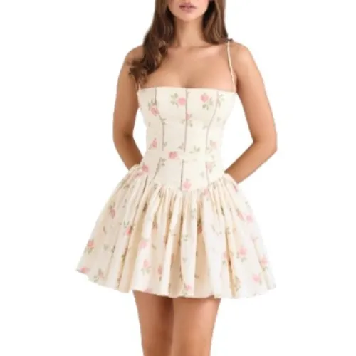 House of CB Ysabella - Cream Rose Print Stretch Cotton Mini Sundress