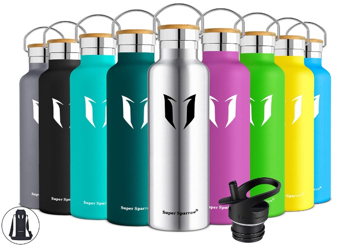 Super Sparrow Botella Agua Acero Inoxidable - Botella Agua Niños - 350ml/500ml/620ml/750ml/1L - Botella Termica Boca Estándar - Sin BPA, para Niños & Adultos, Deporte, Oficina, Yoga, Ciclismo