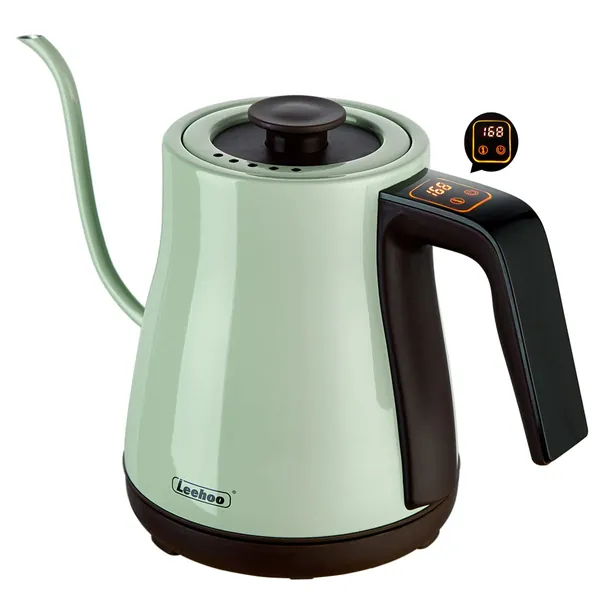LEEHOO Gooseneck Electric Kettle Temperature Control, Handle Touch Screen Design,6 Variable Presets,Pour Over Coffee Kettle Tea Kettle,100% Stainless Steel Auto Shutoff 0.8L,Green