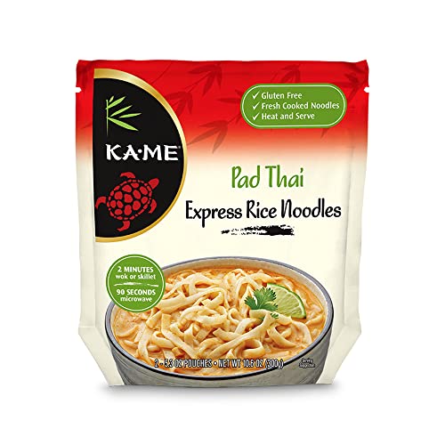 KA-ME Pad Thai Express Rice Noodles 10.6 oz, Asian Ingredients and Flavors, Made of Rice, No Preservatives or MSG, Instant & Microwaveable, Includes Noodles, Sauce, Vegetables and Topping