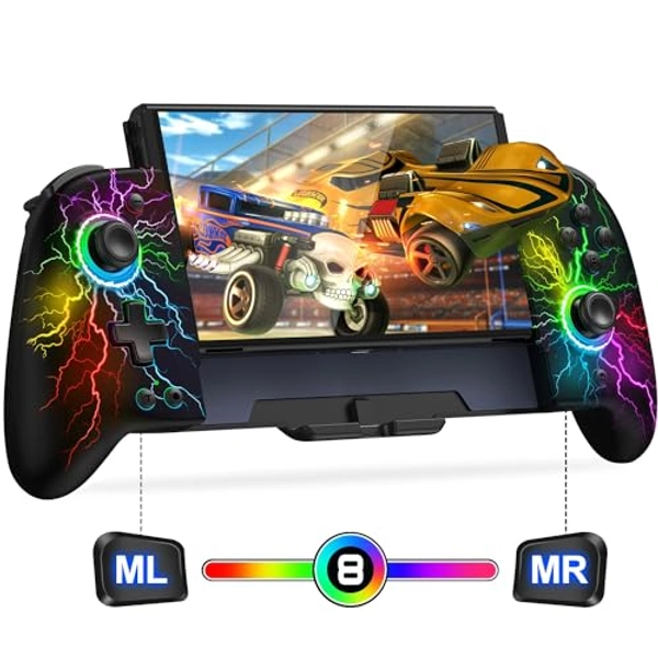 Gammeefy JC200 Switch Controller - Hall Effect One-Piece Wireless Switch Joypad (No Drift, No Deadzone) with 9 Color Lights for Nintendo Switch and Switch OLED