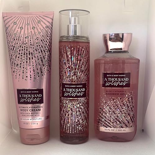 A Thousand Wishes Body Care Set. Shower Gel 10 Fl Oz, Fine Fragrance Mist 8 Fl Oz and Body Cream 8 Fl Oz