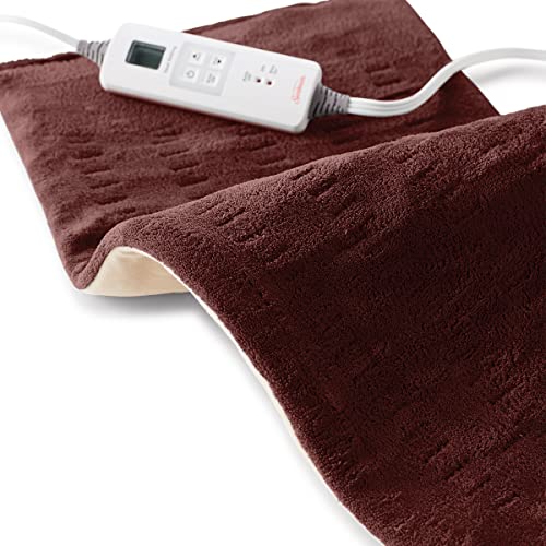 Sunbeam XL Heating Pad for Back, Neck, and Shoulder Pain Relief with Auto Shut Off and 6 Heat Settings, Extra Large 12 x 24", Burgundy - Burgundy - King-Size MicroPlush