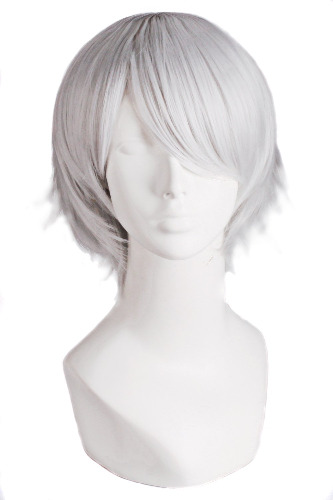 MapofBeauty Men's Short Straight Wig Cosplay Costume Wig (Silver Grey) - Silver Grey