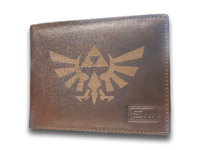 Legen of Zelda Genuine Cowhide Leather Laser Engraved Engraving Slimfold Mens Large Capacity Luxury Wallet Purse Minimalist Sleek and Slim Brown Card Holder Organizer 14 Pockets - 