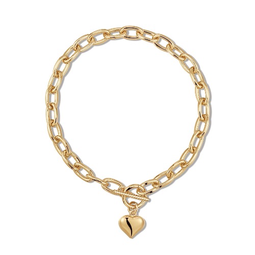 Alana Puffy Heart Charm Necklace - 20" GOLD