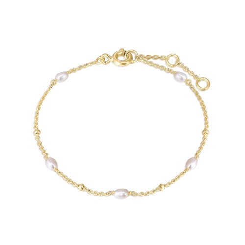 MICRO ALTERNATING PEARL & BEAD BRACELET - 14K Gold Plated Sterling Silver