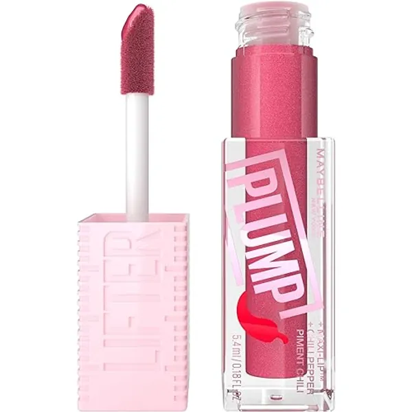 MAYBELLINE Lifter Gloss Lifter Plump, Plumping Lip Gloss with Chili Pepper and 5% Maxi-Lip, Mauve Bite, Sheer Mauve, 1 Count