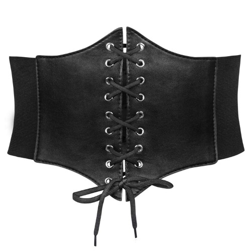 JASGOOD Women’s Elastic Costume Waist Belt Lace-up Tied Waspie Corset Belts for Women - Fits Waist 23"-26" A-black