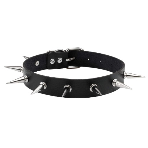 MILAKOO Women Choker Gothic Rivet Spike Studded Punk Rock Biker Strap Leather Necklace Adjustable - A-Black, Silver Spike