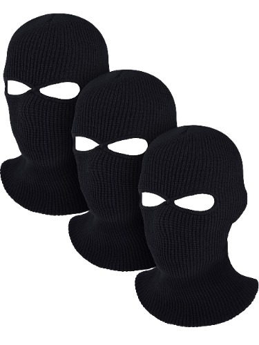 Full Face Cover Knitted Balaclava Face Mask Winter Ski Mask for Winter Adult Supplies - Black 2 Hole