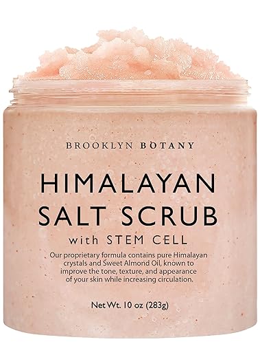 Brooklyn Botany Himalayan Salt & Stem Cell Body Scrub - Moisturizing and Exfoliating Body, Face, Hand, Foot Scrub - Fights Stretch Marks, Fine Lines, Wrinkles - Great Gifts for Women & Men - 10 oz - Himalayan & Stem Cell - 10.5 Ounce (Pack of 1)