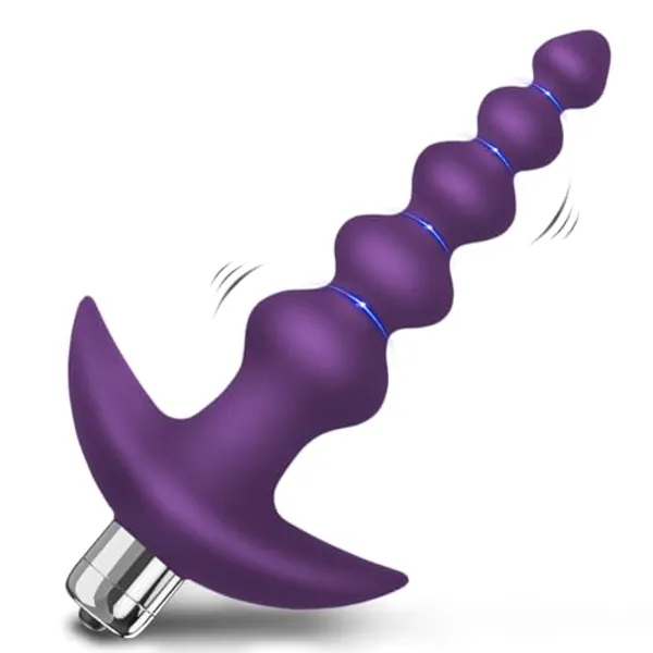 Vibrating Anal Beads Butt Plug - Flexible Silicone 16 Vibration Modes Graduated Design Anal Sex Toy Waterproof Bullet Vibrator for Men, Women and Couples (Violet)