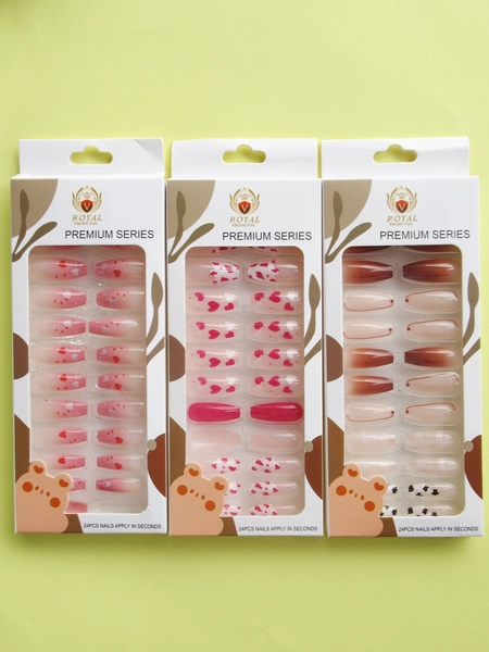 Unhas Postiças 24 Unhas Com cola Coloridas Tamanhos T-365