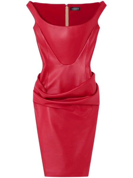Versace corset draped leather midi dress