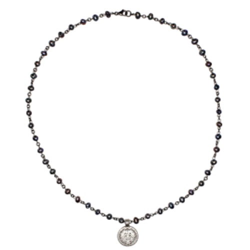 Black Pearl Coin Necklace - 26”