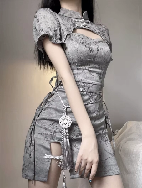 Chinese Style Cheongsam Grey Dress
