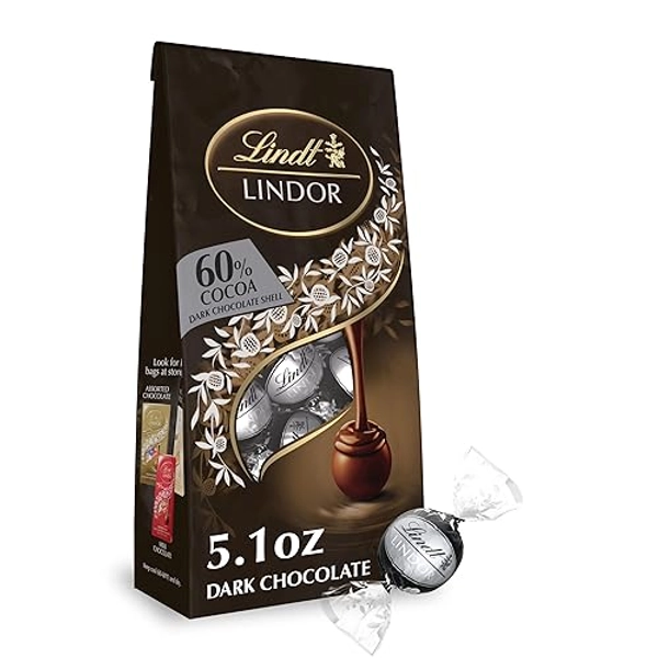Lindt LINDOR 60% Extra Dark Chocolate Truffles, Dark Chocolate Candy with Smooth, Melting Truffle Center, Great for Gift Giving, 5.1 oz. Bag (6 Pack)