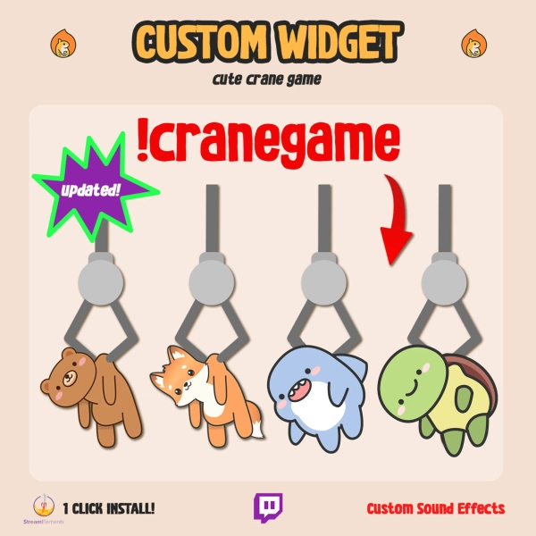 Custom Chat Widget Claw Game / Twitch Chat Widget / Animated Fox Frog Cat Pig Bear Axolotl / Cute Chat Crane Game / Customize Stream Widget