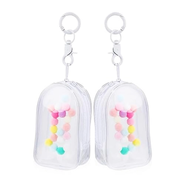 2pcs Clear Figure Display Bag with Keychain, Blind Box Display Case PVC Clear Doll Display Bag Small Doll Storage Bag Clear Mini Doll Pouch for Mini Figure Doll Collectors
