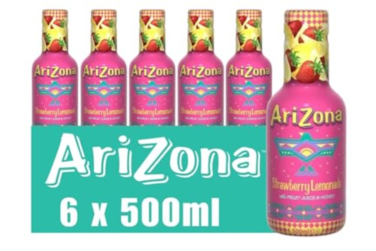 Arizona Strawberry Lemonade Fruit Juice, Pack of 6 x 500ml Cans, Delicious Still Fruity Drink, No Artificial Flavours, No Artificial Preservatives