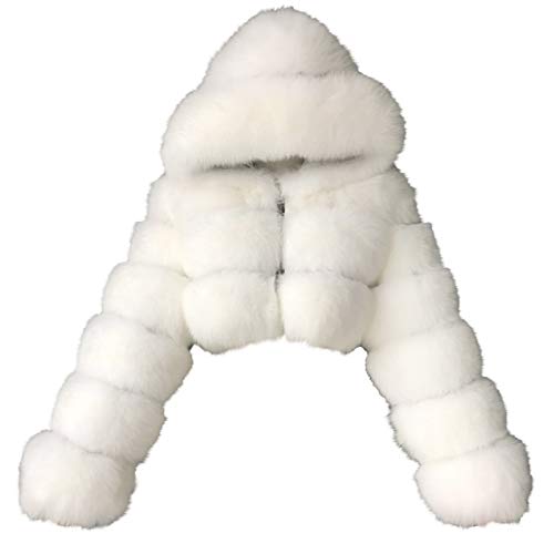 Fleece Jacket Short Artificial Plush Parka Peacoats Winter Warm Bubble Coat Lapel Zip Up Winter Coats Cropped Fluffy Puffer Overcoat Outwear Faux Fur Coat for Women UK Teddy Bear Coat - M - #1 White