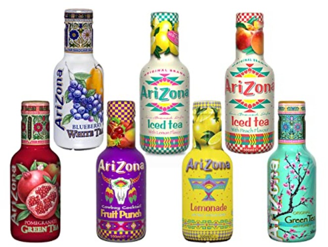Arizona ice tea - green tea with honey,sweet tea, Green Tea, Pomegranate, Iced Tea with Lemon, Ice Tea With Peach, Blueberry White Tea, fruit punch, lemonade | 500 ml, Pack of 5