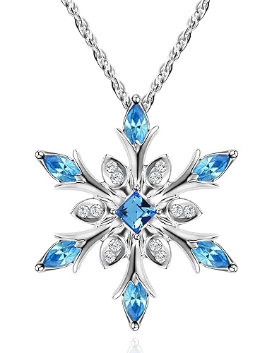 murtoo Women Necklace Snowflake Pendant Necklace and Decorated with Crystal Gift for Women in Jewellery Box - Blue
