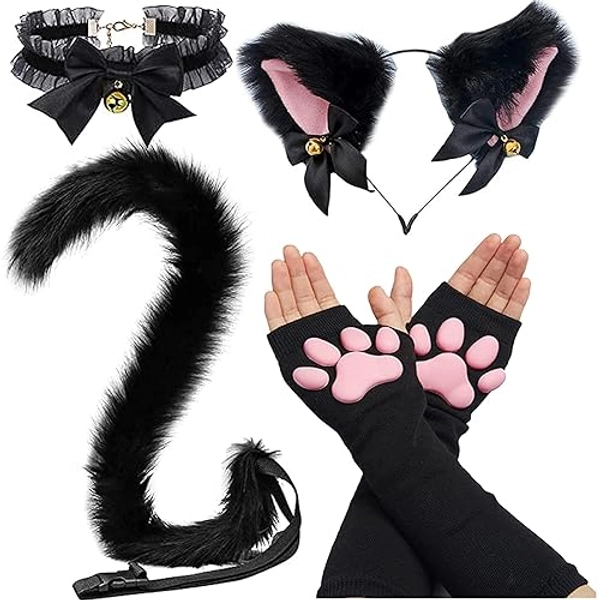 Cat Paw Thigh High Socks Golves, Cute Soft 3D Toe Beans Socks Mittens Kitten Claw Pad Socks for Girl Women Cosplay Set…