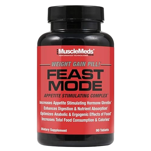 MuscleMeds Feast Mode Appetite Stimulant Weight Gain Pills Digestive Enzymes Safe and Effective 90 Caps, Unflavored, 90 Count