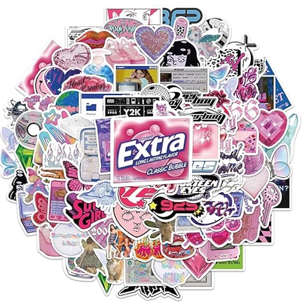Y2k Retro Aesthetic Stickers, 106pcs Cool 2000s Cyber Trend Stickers, Vinyl Waterproof Sticker for Laptop, Guitar, Water Bottle, Birthday Gifts for Girls, Kids, Teens