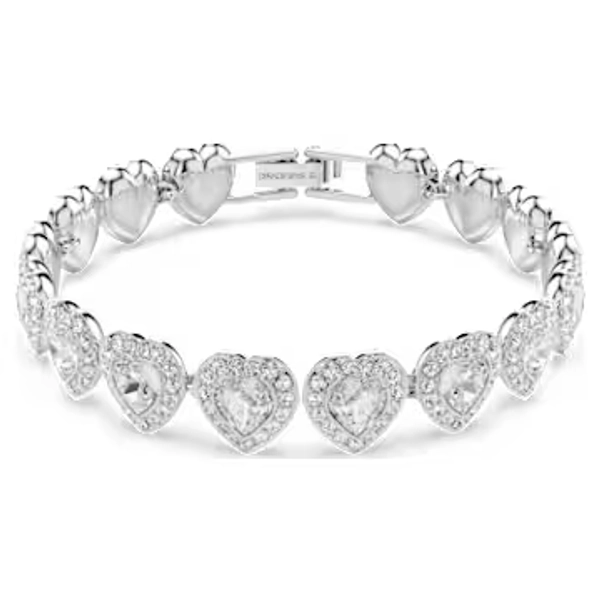 Ariana Grande x Swarovski Tennis bracelet, Mixed cuts, Heart, White, Rhodium plated