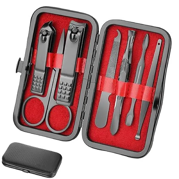 Manicure set Men Personal Care Tools Accessories Finger and Toe Nail Clippers Kit Professional Manicure Pedicure Kit With Travel Case Nail Grooming Kit Present for Men Husband Boyfriend Parent - Black and Red