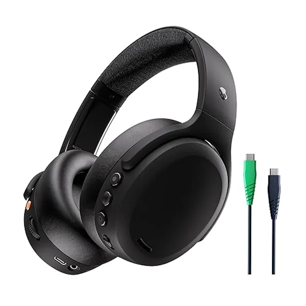 Skullcandy Crusher ANC 2 Over-Ear Noise Canceling Wireless Headphones with Sensory Bass and Charging Cable, 50 Hr Battery, Skull-iQ, Alexa Enabled, Microphone, Works with Bluetooth Devices - Black - True Black