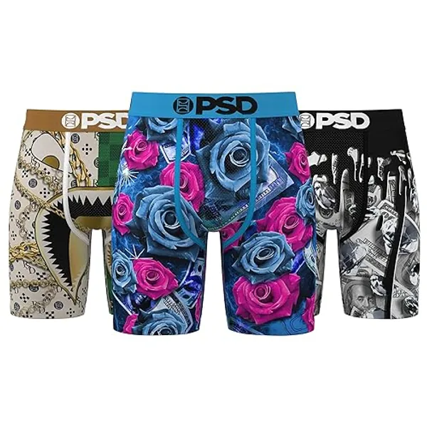 PSD Men's Floral Print Boxer Briefs - 7 Inch Inseam Breathable and Supportive Men's Underwear with Moisture-Wicking Fabric - Medium - Prestige 3-pack