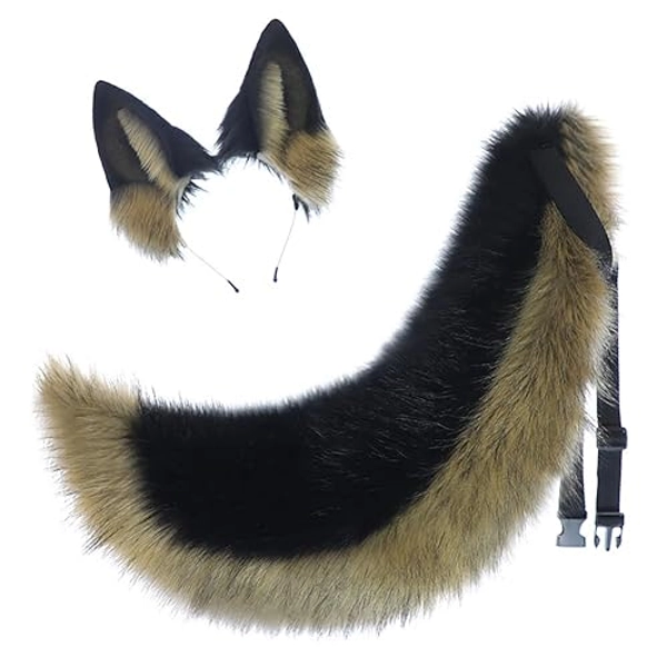 JUNBOON Wolf Dog Tail Faux Fur Ear Headband Set