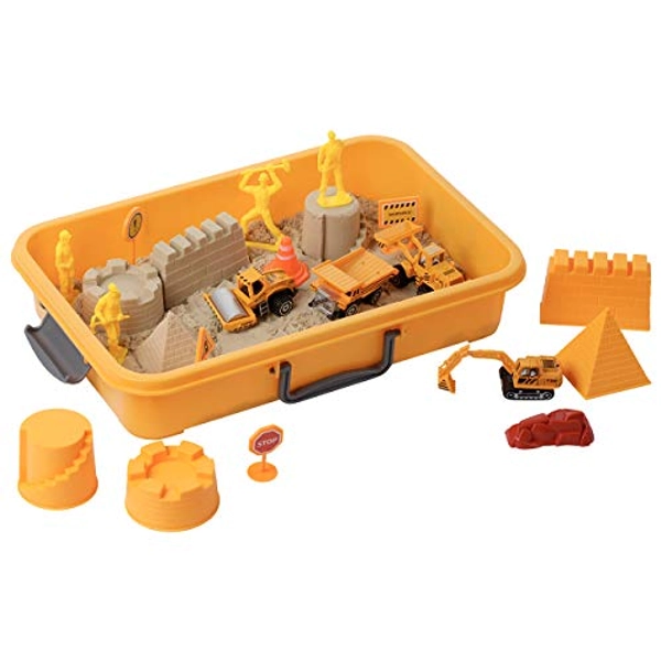 BUILD ME Construction Sandbox Toys for Kids with 2 lbs Play Sand, Bulldozer, and Figures -Tractor Sand Playset - Children Toys 3-5 Boys, Farm Sand Play Set, Indoor Sand Toy, Mini Construction Toys