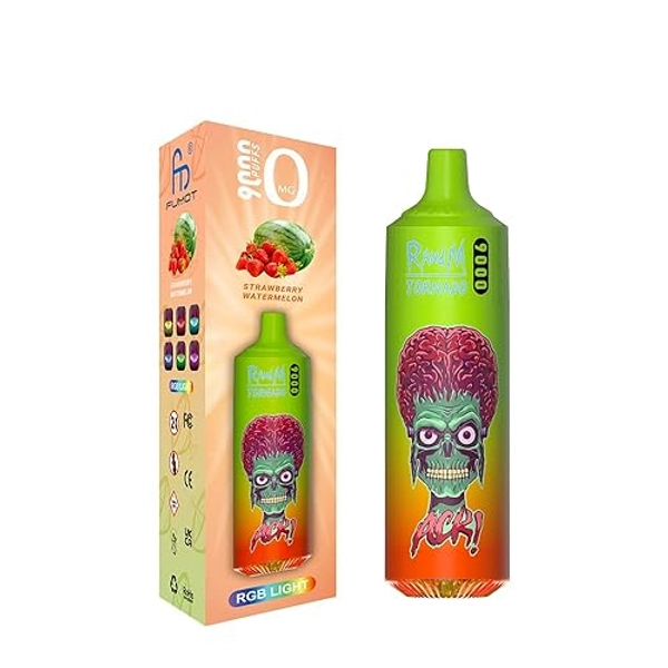 RandM Tornado 9000 Puffs, Rechargeable Disposable Vape Pens, Starter Kit, Fruity Flavours, E-Cigarettes, No Nicotine, 2ml Cartidge, Draw-Activated Vape Pen (Strawberry Watermelon)