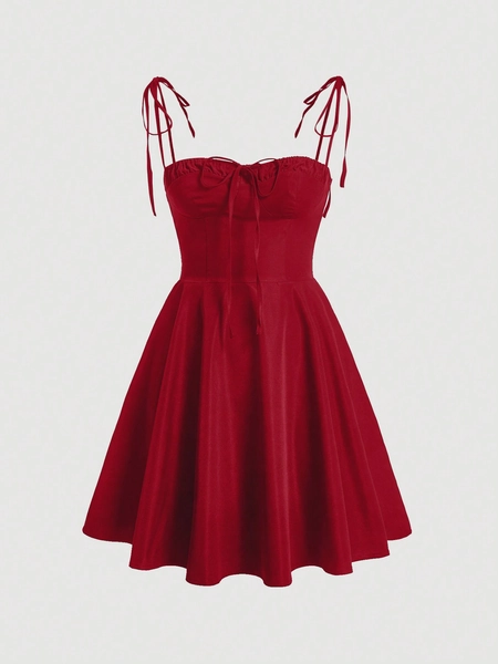 SHEIN MOD Vestido Alcinha Com Tiras E Laço Em Cor Sólida
